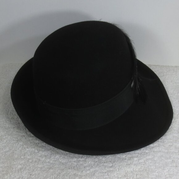 Lancaster Hat 60s Vintage Black Fancy Bowler Feathers Wool Ladies Size 6 7/8 main image 4